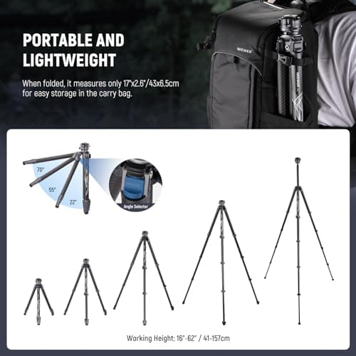 NEEWER LITETRIP LT32 Camera Travel Tripod, Carbon Fiber Portable Stand, Ball Head Detachable Center Axis Flip Buckle Cleaning Cloth Arca QR Plate Compatible with Peak Design Capture V3 (Former TP62) — view 5