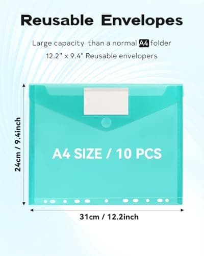 10 Pack Binder Pocket, 11 Ring Clear File Folders, Plastic Envelopes Organizer for Documents with Label, A4 Size — view 2