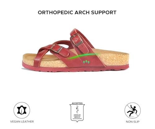 AEROTHOTIC Recovery Slides for Women Comfortable Memory Foam Cork Footbed Cute Faux Leather Adjustable Buckle Straps Walking Travel Outdoor women sandals, Celestis Wine Red, 5.5 UK — view 4