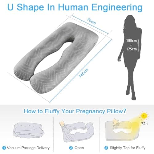 SHANNA Pregnancy Pillow for Sleeping, U Shaped Full Body Pillow Pregnancy Pillows, Maternity Pillow Support for Back, Hips, Legs for Pregnant Women, With Washable Cover (Striped Grey) — view 3