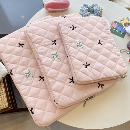 Flintronic 14In Laptop Sleeve, Cute Floral Quilted Laptop Case, Bow Quilted Lap-top Carrying Case, Portable Puffer Padded Lap-top Sleeve, Compatible with MacBook, Asus, Dell, HUAWEI — view 4