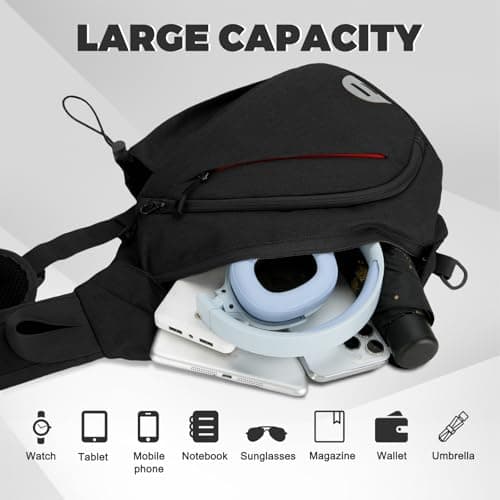 Aucuu Sling Bag Crossbody Backpack, Men's Chest Bag, Sling Backpack, Shoulder Cross Body Bag with Earphone Hole, Hiking Casual Daypack for Women Men Cycling Camping Travel — view 3