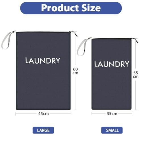 AOOTE Waterproof Travel Laundry Bag, 2 Pack Dirty Clothes Organizer with Zipper, 2 Sizes Foldable Dirty Clothes Storage Bag, Wet Bags for Travel, Swimming, Gym, Beach, Pool, Workout, Yoga, Navy Blue — view 2