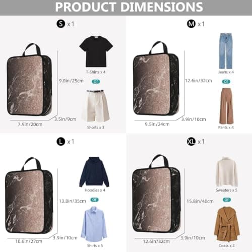 Marble Color Rose Gold Print Compression Packing Cubes Lightweight Suitcase Organiser Bags For Holiday Business Trip — view 3