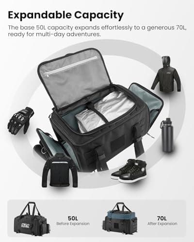 ILM Motorcycle Tail Bag 50-70L Travel Luggage Motorbike Rear Rack Trunk Shoulder Backpack with Rain Cover Model BL02 — view 6
