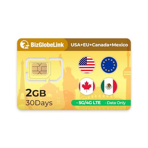 EIOTCLUB Global Travel SIM Card, 2GB Data for 30 Days, Works in 33 European Countries, USA, Canada and Mexico, Data Only, No Phone or SMS, Plug and Play