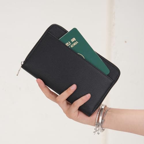 WASON Leather Zipper Travel Passport Wallet Holder RFID Blocking Cover, Passport case Pocket Slot for Card, Cash, ID, Boarding Pass and Ticket for Men, Women and Family Trips (Black) — view 5
