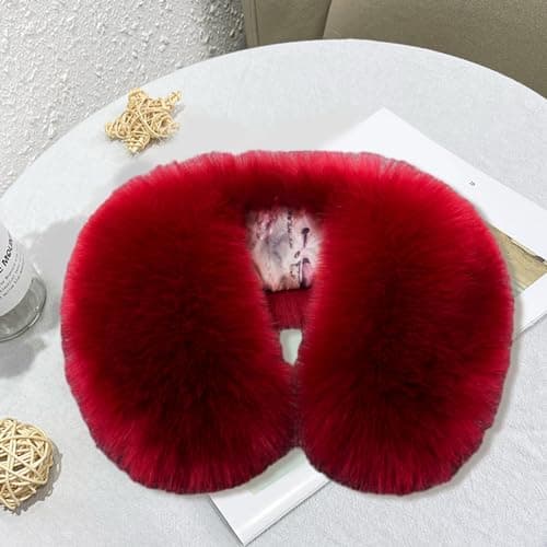 Worparsen Detachable Winter Fluffy Faux Fur Collar Scarf Neck Warmer Thickened Windproof Neck Scarf Neck Wrap for Winter Coat Wine Red — view 4