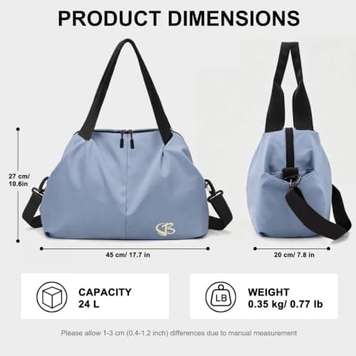 Vllcsla Sports Duffle Bag Small for Women with Wet Pocket, 45x20x27 cm, Womens Gym Tote Bag Duffle Bags, Waterproof Overnight Weekend Carry On Bags, Lightweight, for Gym/Swim/Beach (Blue) — view 3
