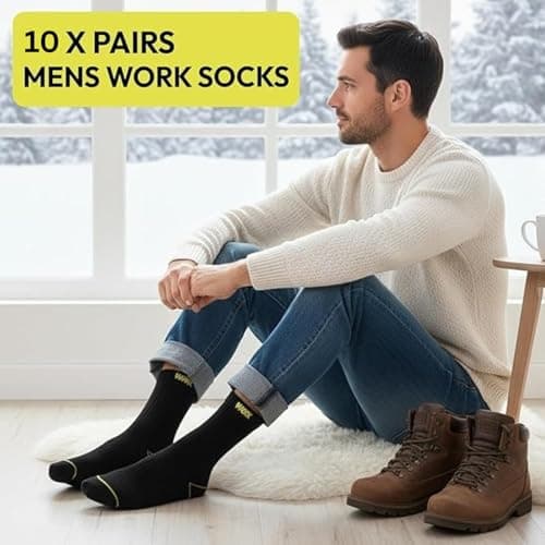 Bodygenix Men's Work Socks - Pack of 10 Breathable Heavy Duty Stretch Fit Reinforced Heel & Toe - Outdoor Multipack Performance Hiking Walking Athletic Boot Socks — view 4