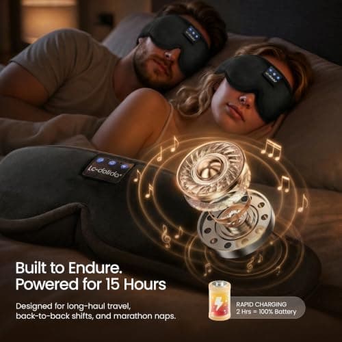 LC-dolida Bluetooth Sleep Mask Headphones Complete Blackout 3D Deep Eye Mask with Headphones Bluetooth V5.4 Can Play 15Hrs Breathable Eye mask with Earphones for Travel,Nap Sleeping,Shift Work — view 5