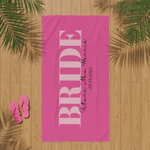 Print Maniacs Personalised Bride to Be Beach Towel Custom Name Date Microfibre Towel Large Quick Dry Lightweight Travel Towel Hen Party Honeymoon Pool Spa Gift — view 5