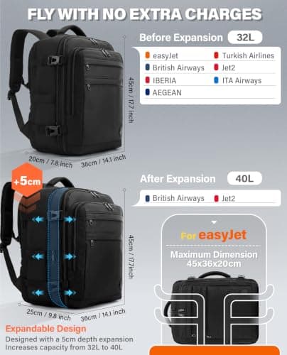 VANKEV 45x36x20 Expandable EasyJet British Airways Jet2 Cabin Bag — view 2