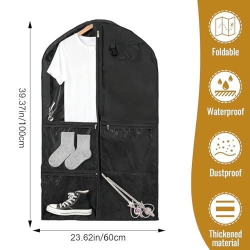 2 Packs 39.37 Inch Dance Costume Garment Bag for Travel with Handles, Kids Hanging Clothes Cover for Girls Closet Storage with 3 Clear Zipper Pockets & 1 Large Zipper Pocket (Black) — view 2