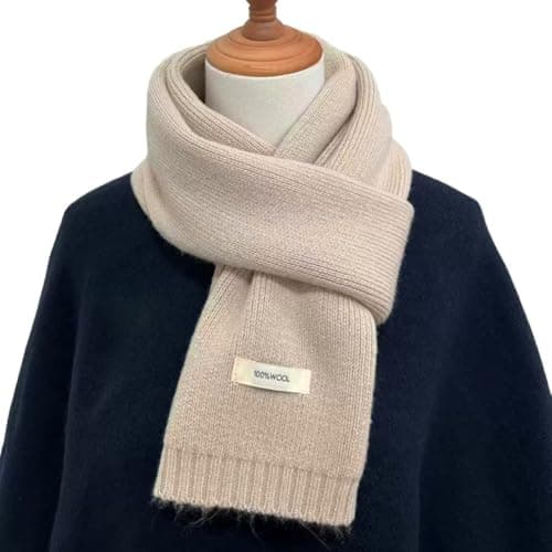 Kovake Winter Wool Scarf Warm Cashmere Scarf - 100% Wool - Soft Knitted Scarf Autumn Winter Solid Versatile Shawl Neck Wrap for Women Mens, 160 x 20 cm (Beige) — view 3