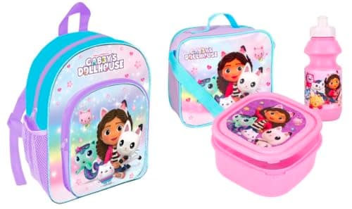 Gabby's Dollhouse Deluxe 4 Piece Backpack Set for Girls – Official DreamWorks School Bag with Insulated Lunch Bag, Lunch Box & Water Bottle – Back to School Kids Travel Set