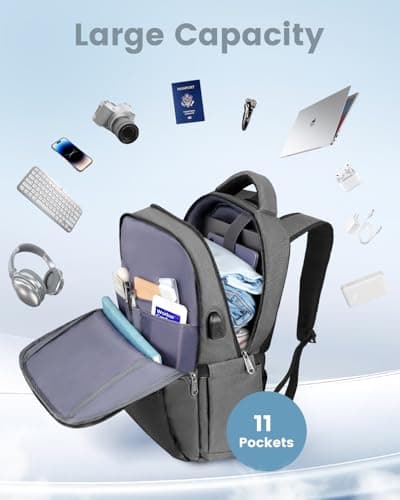 Backpack, Business Travel Backpack with Charging Port, Water Resistant Rucksack, Anti-Theft Backpack for Men Women, Fits 15.6-inch School Bag(Grey) — view 4
