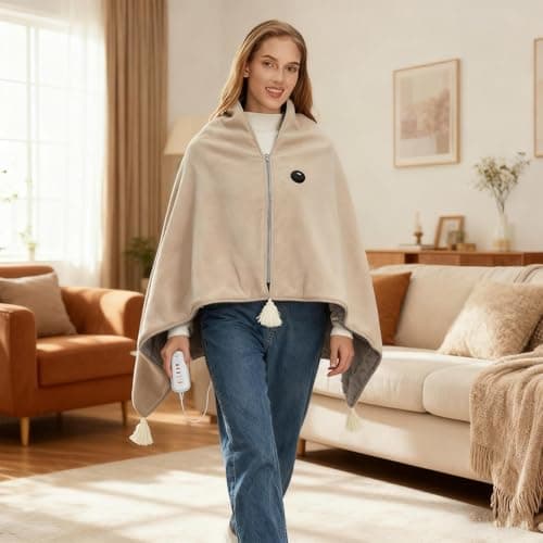 USB Heated Shawl Blanket | Wearable & Washable Electric Throw with 3 Heat Levels | 140x80cm Portable Heating Wrap for Office, Sofa, Travel & Home Use | Auto Shut-Off Due to High Temperature — view 4