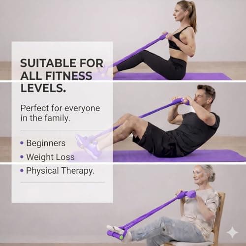 Pedal Resistance Bands with Handle – 6 Tube Heavy Resistance Sit Up Pull Rope, Foot Pedal Exercise Bands for Abs, Arms, Legs & Core Workout, Portable Home Gym Equipment (Purple) — view 3