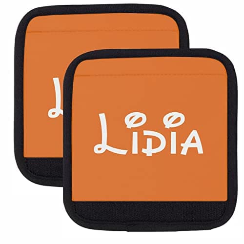 Nametape Express - Luggage Handle Wrap/Cover for Suitcase/bags Grip/Case Identifier perfect for travel Neoprene Wrap printed with name Luggage Tag (Orange, Twin Pack) — view 2