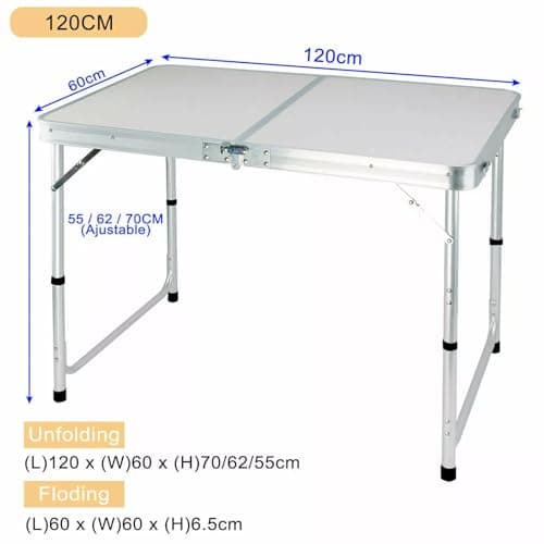 Lucn 4FT Folding Table Fold Up Picnic Tables Camping Garden Party Trestle Dinner Table 120x60cm - 3 Height 70/62/55cm — view 3