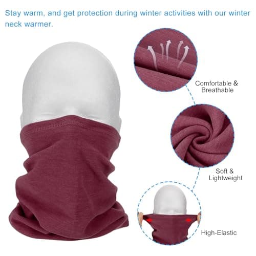 PATIKIL Winter Neck Warmer, 2 Pack Windproof Neck Gaiter Cold Weather Scarf Face Covering Ski Gaiter for Men Women, Wine Red — view 4