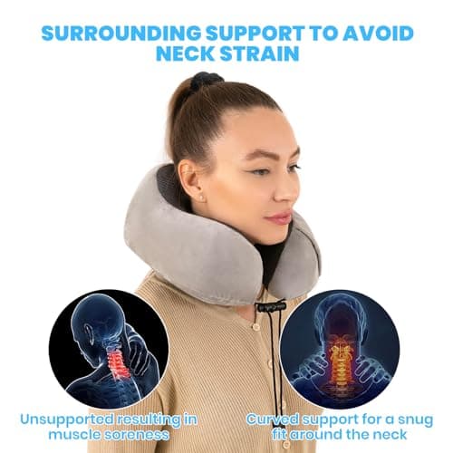 Good Nite Travel Pillow for Airplane, Neck Pillow for Travel Soft Memory Foam Travel Pillows for Adults Plane Pillow Flight Pillow for Camping/Car Grey — view 4