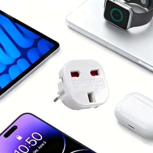2 Pack UK to EU Travel Plug Adapter, EU Travel Adaptor Europe Converter Type C, E, F for European Spain, France, Italy, Portugal, Germany, Netherlands, Greece, Poland, Turkey and More White — view 4
