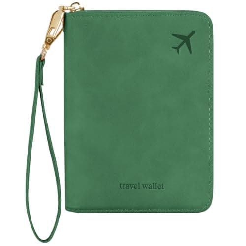 AOOSU Travel Wallet, Family Passport Holder, RFID Blocking Travel Accessories Document Organiser, Travels Document Holder for Tickets Waterproof Cover Holiday Essentials Case for Man & Woman Green
