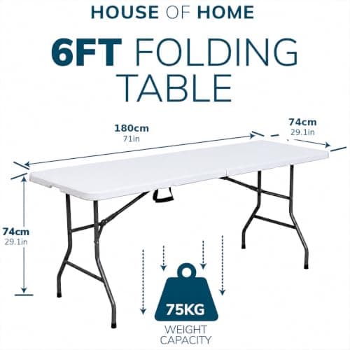 House of Home 6ft Folding Picnic Table Heavy Duty Seats 8, White — view 3