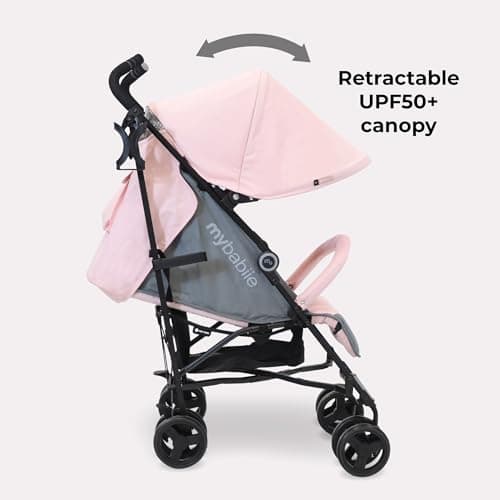 My Babiie MB02 Plus Stroller - from Birth to 4 Years (22kg), Lightweight & Compact Umbrella Fold, Travel Buggy for Toddlers, Pushchair Includes Cup Holder and Rain Cover - Pink & Grey — view 5
