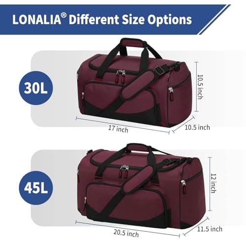 LONALIA 45L Sports Holdall Bags for Men, Gym Duffle Bag, Burgundy — view 5