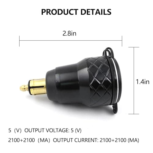 Lunriwis Aluminum Alloy Motorcycle USB Charger DIN Plug Charger Metal Quick Charge Adapter with Voltmeter with 2 USB Ports for BMW Ducati — view 3