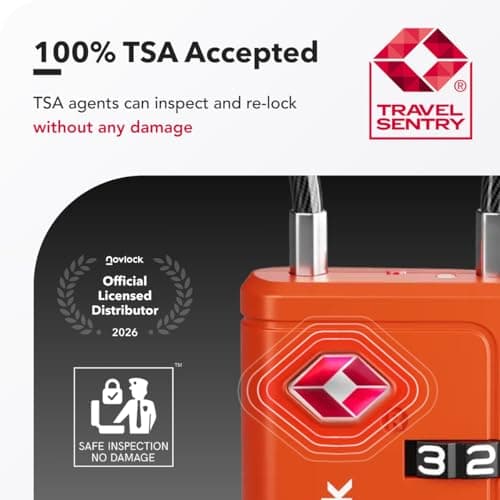 TSA Luggage Locks with Alert Indicator – 4-Digit Travel Padlocks with Flexible Cables for Suitcases, Backpacks & More – Suitcase Locks, 2-Pack, Orange — view 3