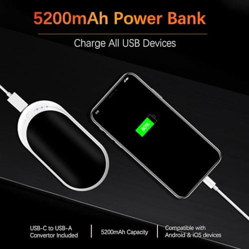 Hand Warmers Rechargeable 1 Pack, 5200 mAh Electric USB Hand Warmer Power Bank, Portable Double-Sided Hand Heater with 3 Heat Settings from 95-131℉, Great Gift for Women Men, Hiking Camping, White — view 6