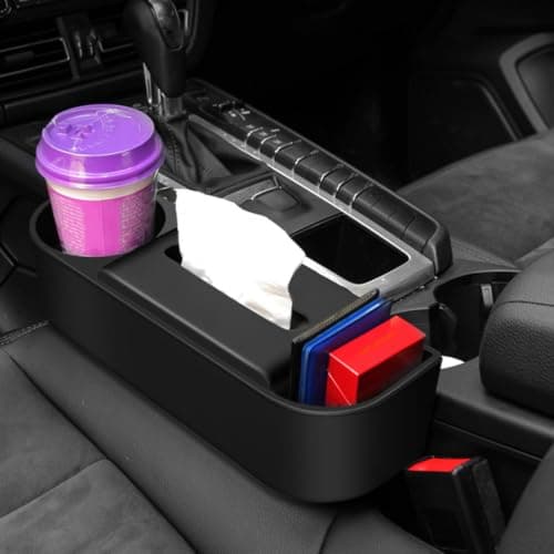 Car Seat Slot Organizer Black Storage Box 2 Pcs with Cup Holder, ABS — view 5