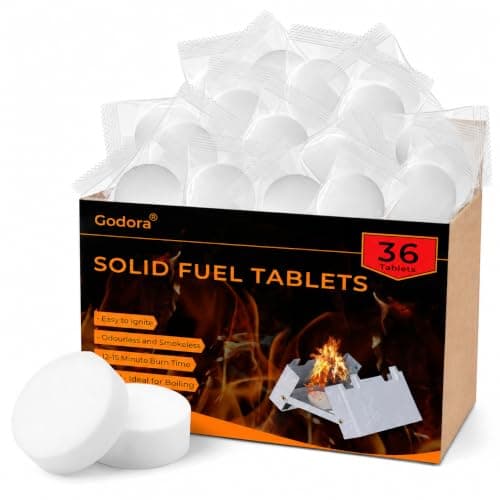 Godora Solid Fuel Tablets, 36 Pack, 15g Each, for Camping Stoves