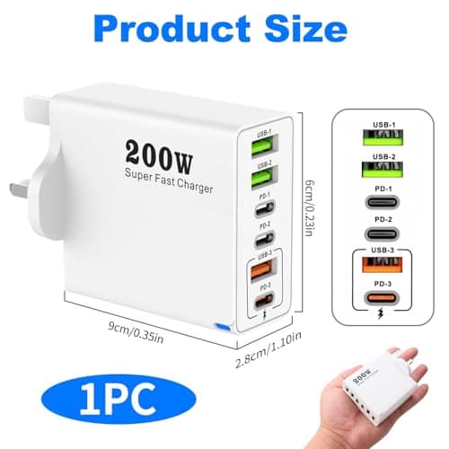 200W USB C Charging Station 6-Port with PD 100W/65W/45W/20W, 3USBC＋3USBA — view 2