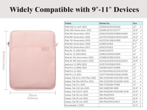 TiMOVO 9-11" Tablet Sleeve Bag Carrying Case with Strap, Pink — view 2