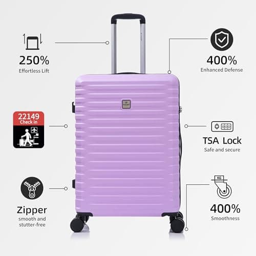 Rocklands Large Suitcase Hard Shell Lightweight 4 Dual Spinner Wheels Trolley Luggage Suitcase Hold Check in Luggage TSA Combination Lock (Purple, Medium 24") — view 3
