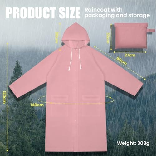 Yixker EVA Adults Rain Poncho, Portable Waterproof Poncho, with 2 Storage Bag&Reusable raincoat with Hoods for Camping,Fishing, Hiking Travel, Amusement Parks, Festival (Pink) — view 4