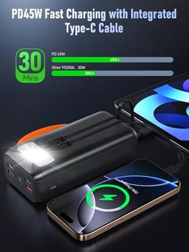 60000mAh Power Bank 45W PD Fast Charging Portable Charger Built in Cable — view 2
