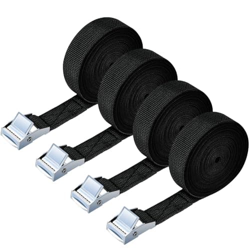 URAQT Tie Down Straps, 4 Pack Heavy Duty Tensioning Belts, 6M Adjustable Cargo Straps Ratchet Straps for Motorcycle, Cargo, Trucks, Trailer, Luggage, 250kg Loading Capacity, Quick Release (Black)