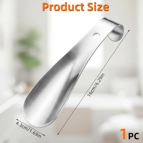 Grey Metal Shoe Horn Small 16cm Curved Hook for Travel Shoes Daily Use — view 2