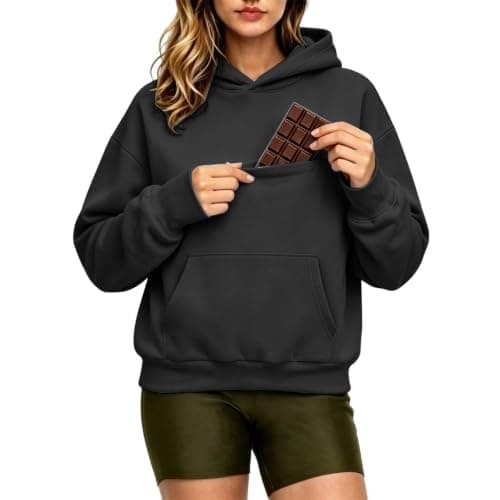 2026 Hoodies for Women UK Oversized Casual Sweatshirts Women's Jumpers Sweatshirts Pullover Cozy Hooded Sweatshirt With Large Pocket And Front Earphone Pocket For (Black, M) — view 5