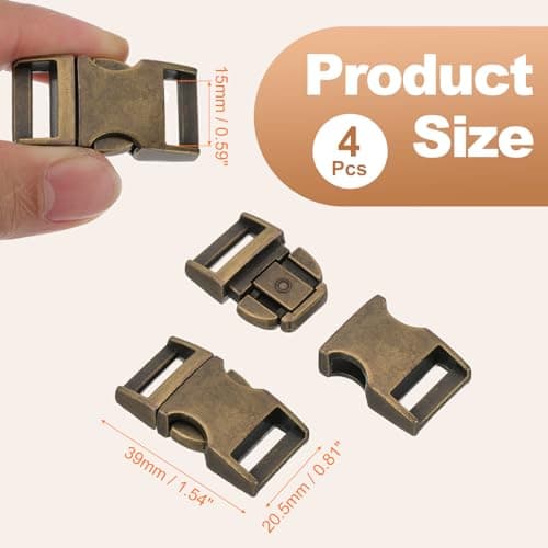 PATIKIL Quick Side Release Buckle 15mm, Metal Buckles, Bronze, 4Pcs — view 2