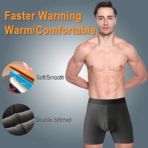 Nuofengkudu Mens Thermal Seamless Boxer Briefs Long Leg Warm Underwear 3D Pouch Bulge Support Stretch Waistband Comfy Trunks Winter Male Classic Anti-Chafing Underpants B 4 Pack Drak Grey XL — view 6