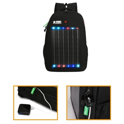 Solar Powered Hiking Backpack with USB Charging Port & LED Light, Waterproof Outdoor Travel Laptop Backpack with Solar Panel for Camping, Trekking & Adventure Gear, Black, Outdoor — view 4