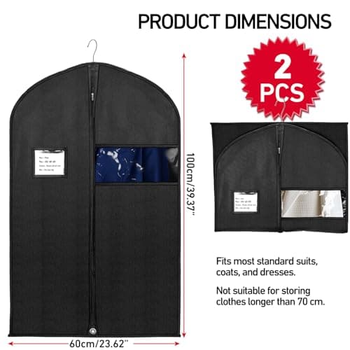 Suit Bagsor Men and Women 2 Pack, 100 x 60 cm Suit Covers with Zip — view 5