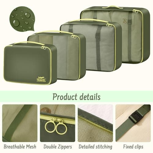 MOFELON 8PCS Packing Cubes for Suitcase, Travel Luggage Organisers for Backpack, Waterproof Suitcase Organiser Bags, Travel Essentials Accessories - GREEN — view 5